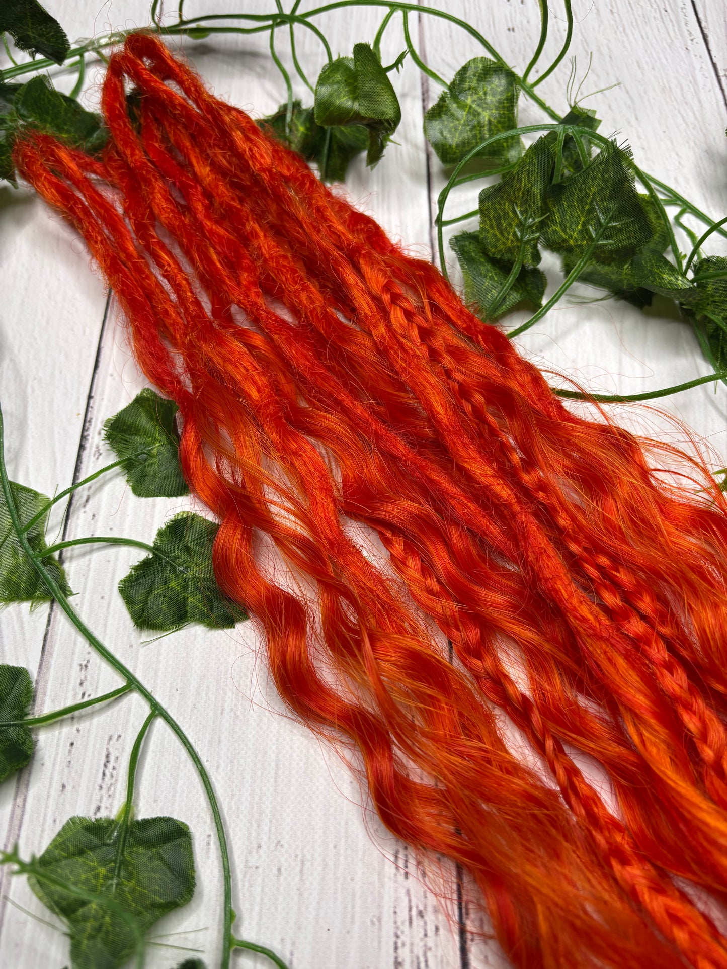 Set of 9 Red-Orange Mixed Texture Synthetic Dreadlock Extensions (only available for online purchase)