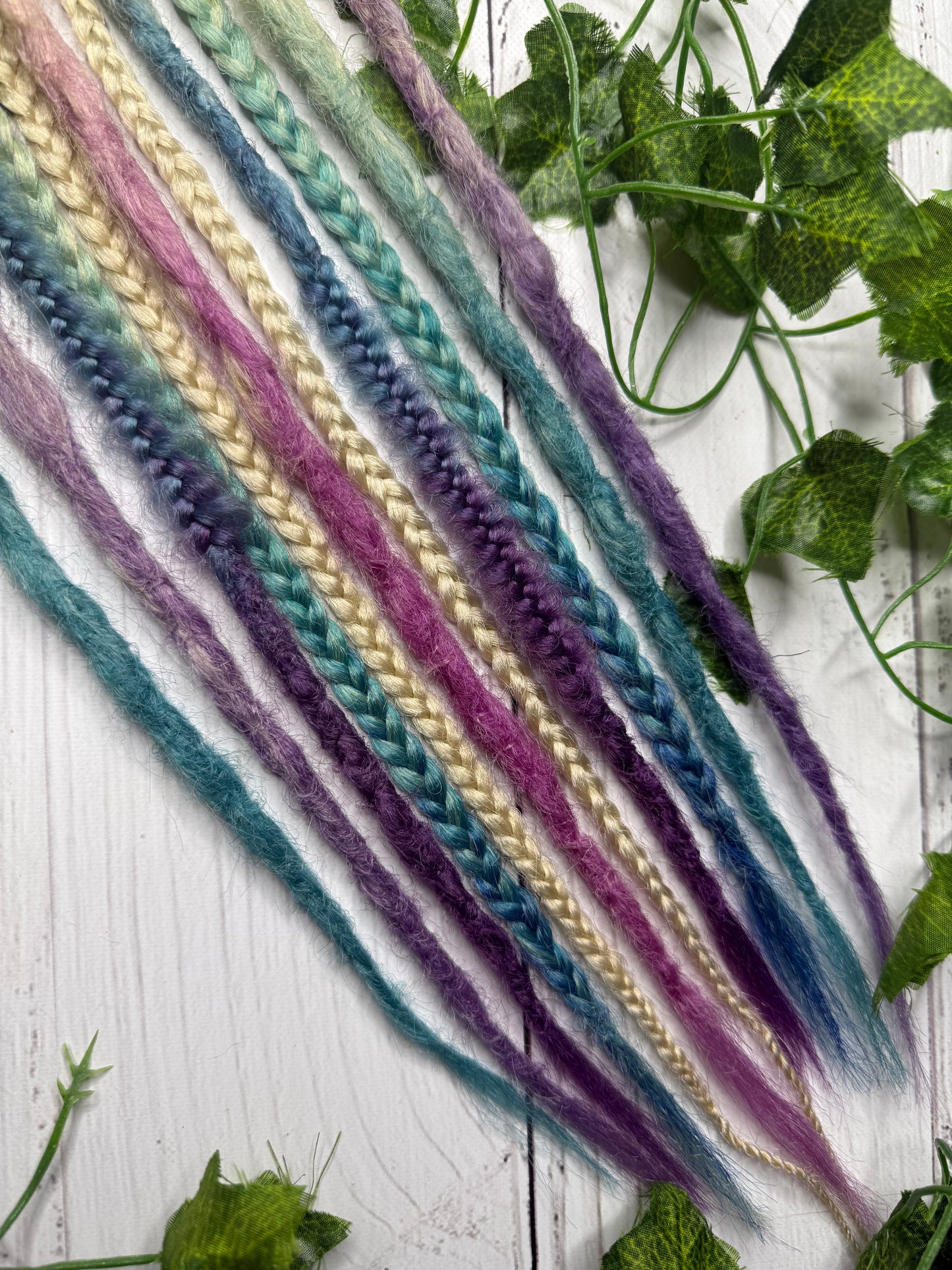 Set of 7, 50-54cm Blonde Blue and Purple Synthetic Extensions