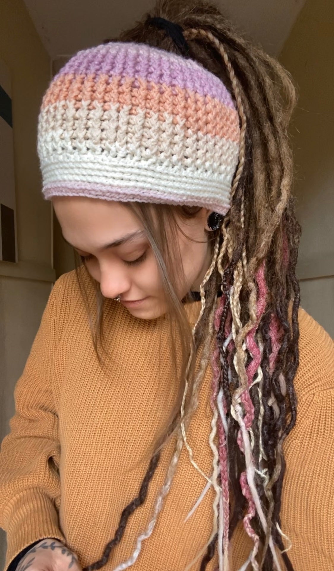 Pink Handmade Beanie with hole
