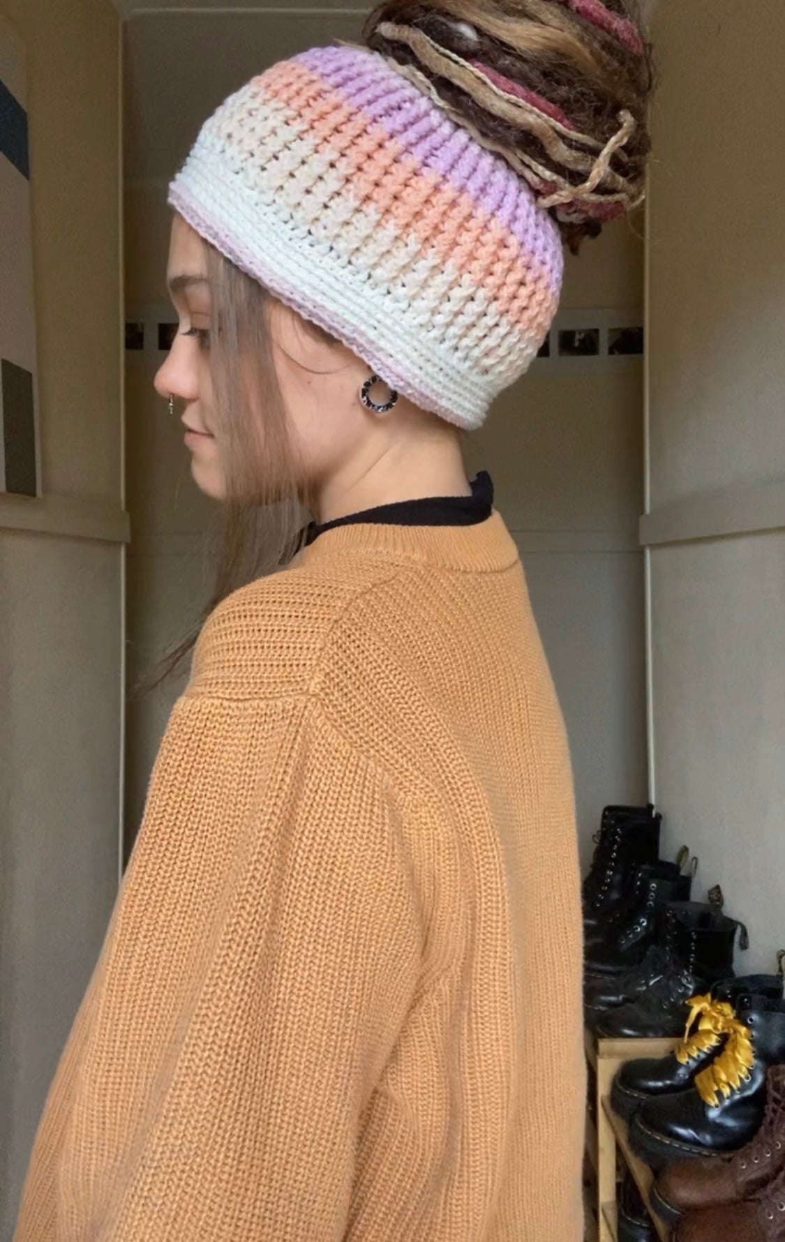 Pink Handmade Beanie with hole