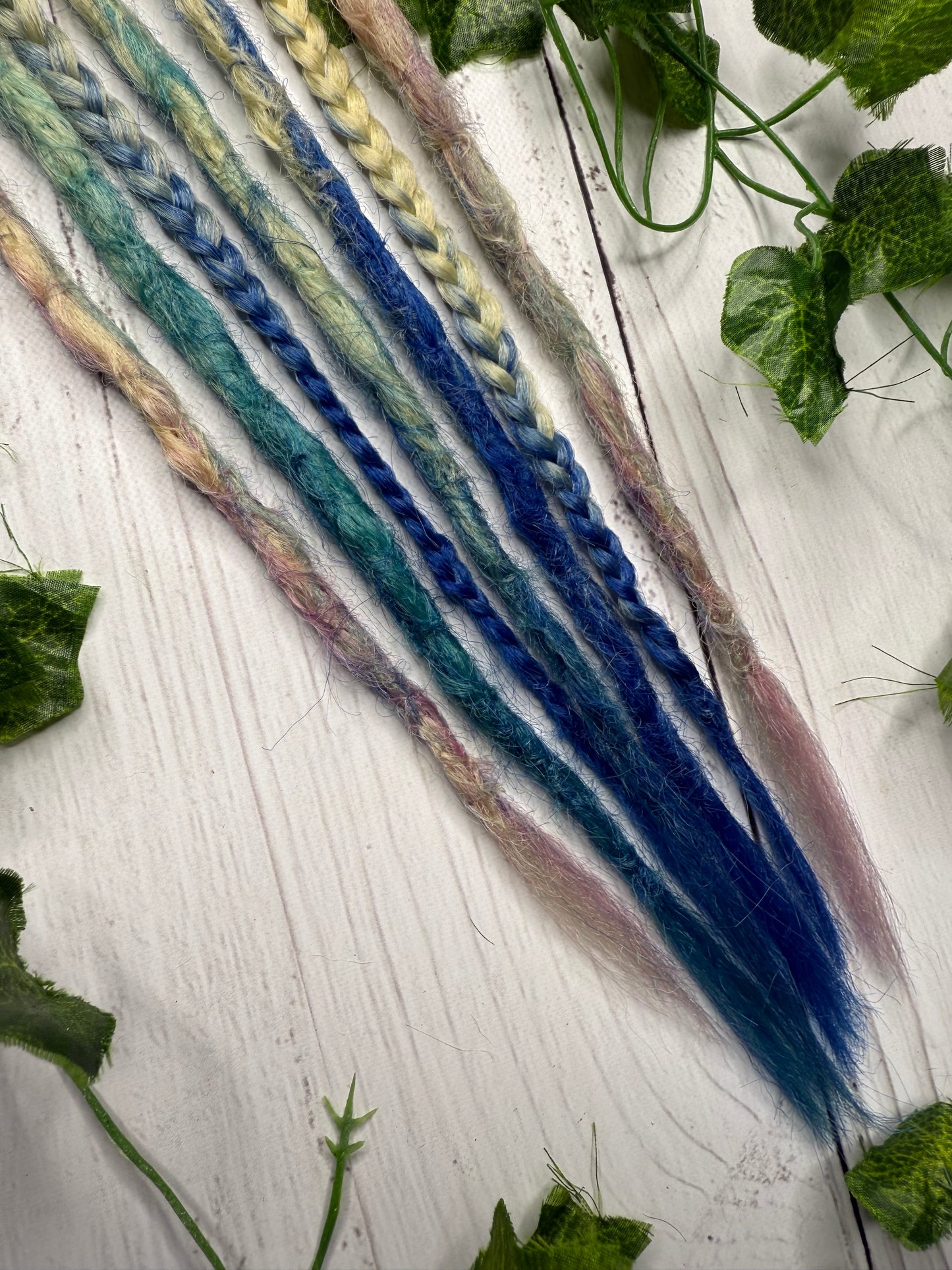 Set of 6, 43-45cm Blonde to Blue and Pink Synthetic Extensions