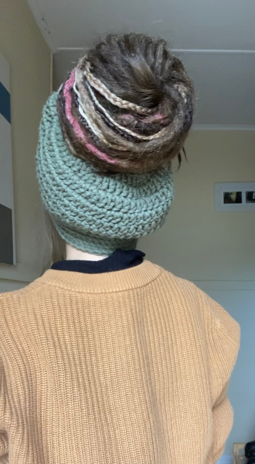 Earthy Green Handmade Beanie with hole