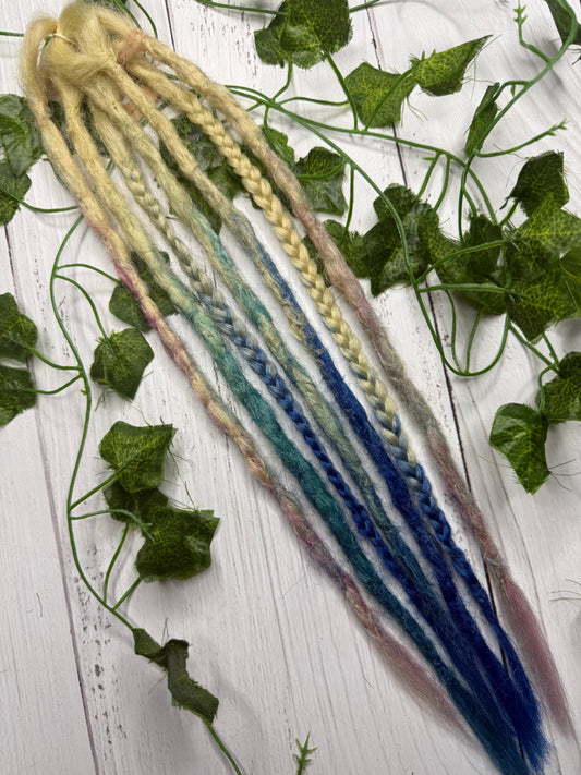 Set of 6, 43-45cm Blonde to Blue and Pink Synthetic Extensions