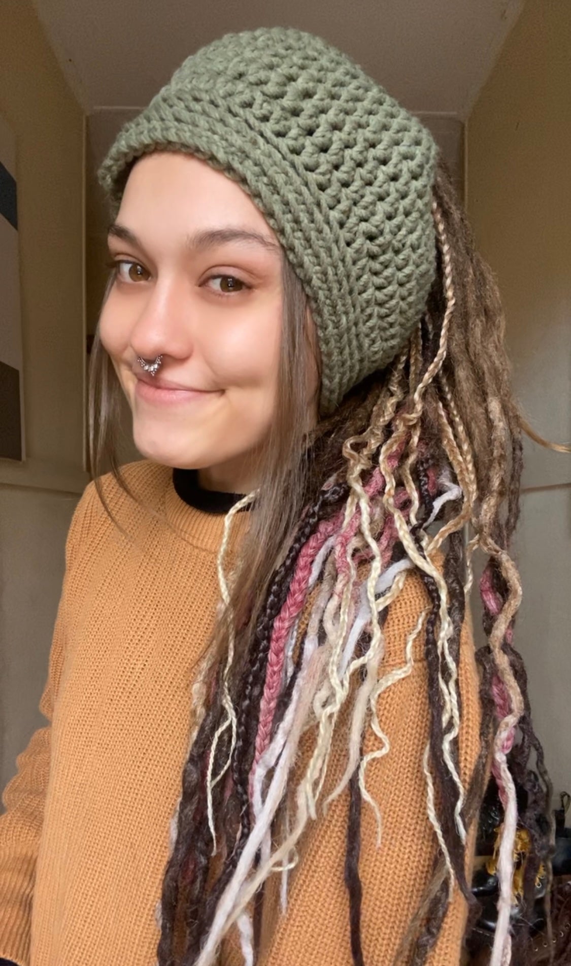 Earthy Green Handmade Beanie with hole
