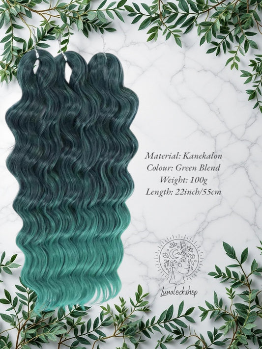 Green Blend Anna Wave Synthetic Hair 55cm 100g (only available for online purchase)