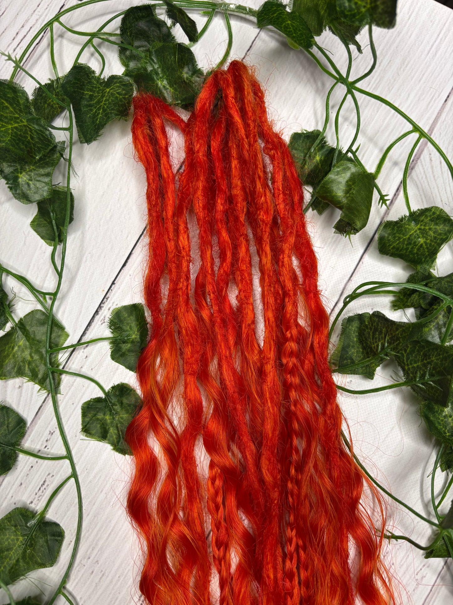 Set of 9 Red-Orange Mixed Texture Synthetic Dreadlock Extensions (only available for online purchase)
