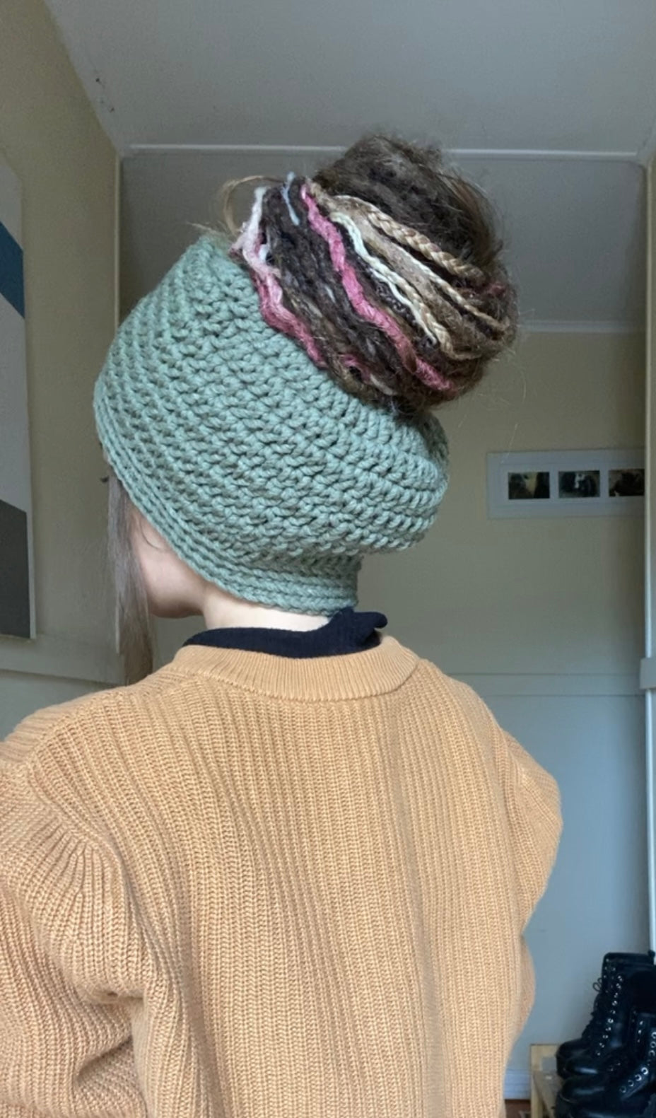 Earthy Green Handmade Beanie with hole