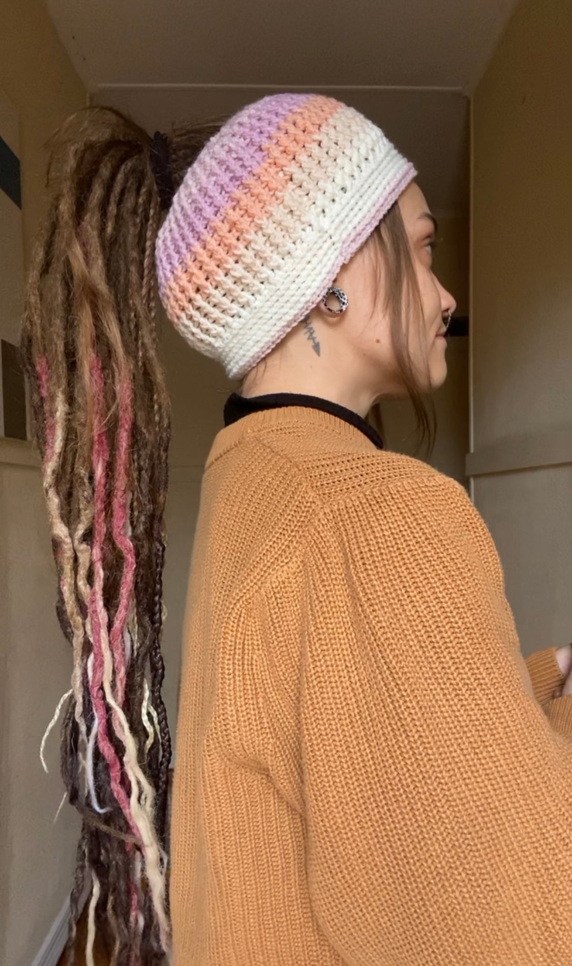 Pink Handmade Beanie with hole