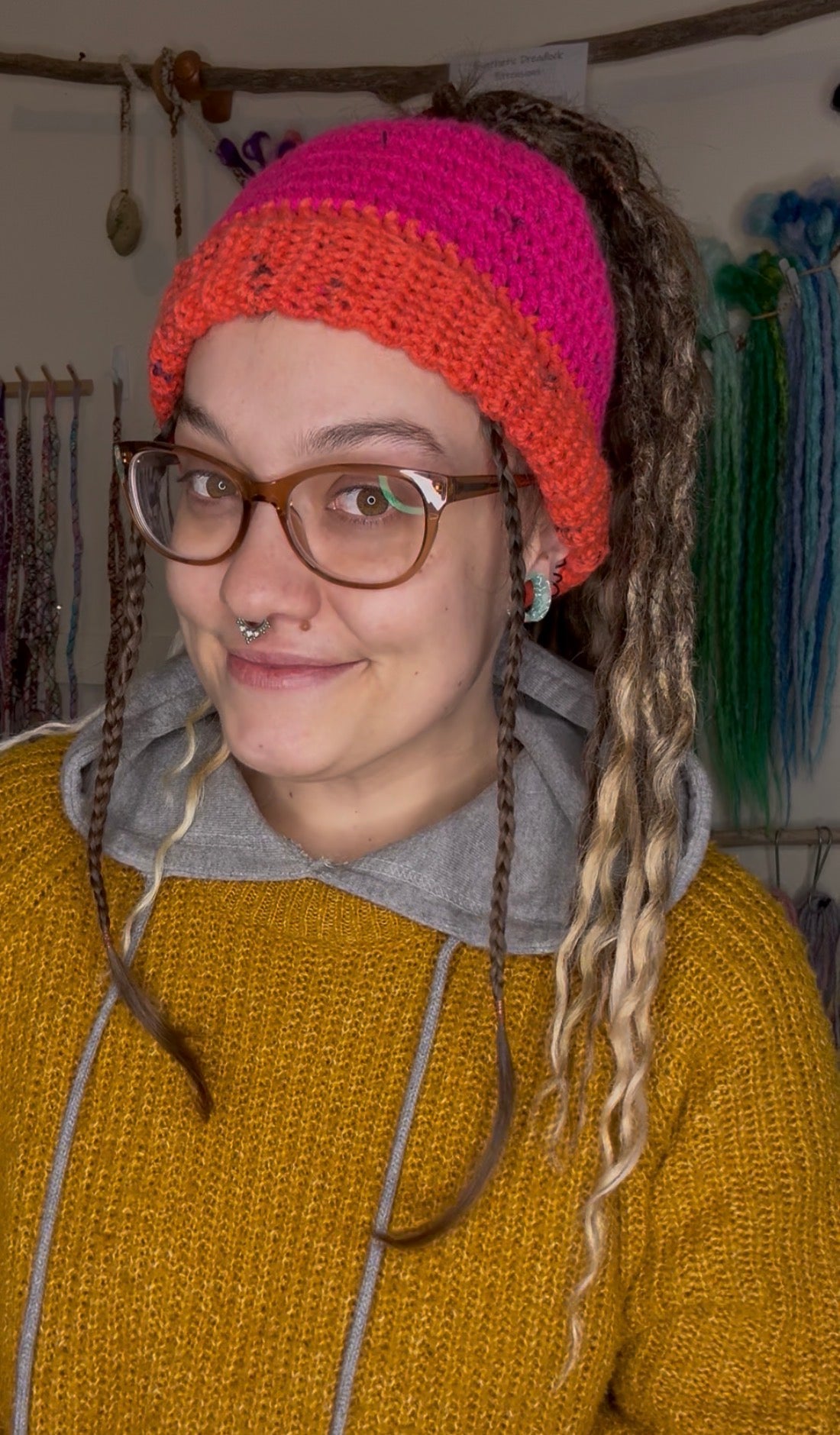 Pink and Orange speckled Beanie With Hole