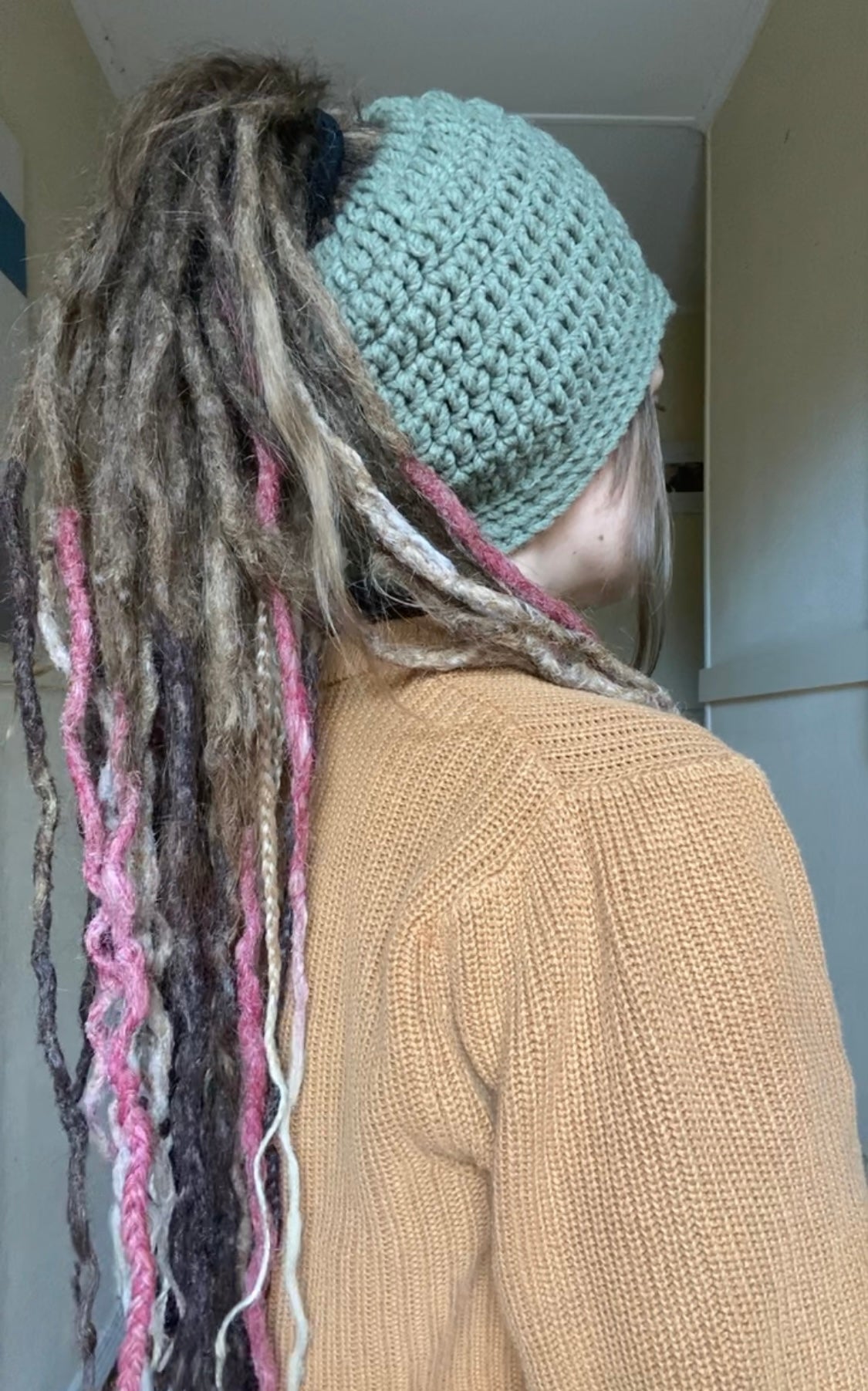 Earthy Green Handmade Beanie with hole