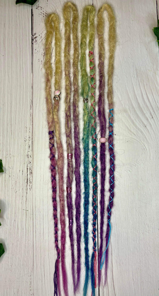 Set of 4, 45-50cm Blonde to Purple, Blue and Pink Synthetic Extensions (only available for online order)