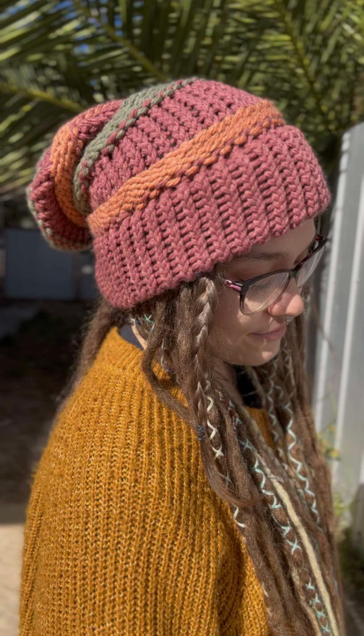 Brown, Orange and Green Striped Handmade Beanie