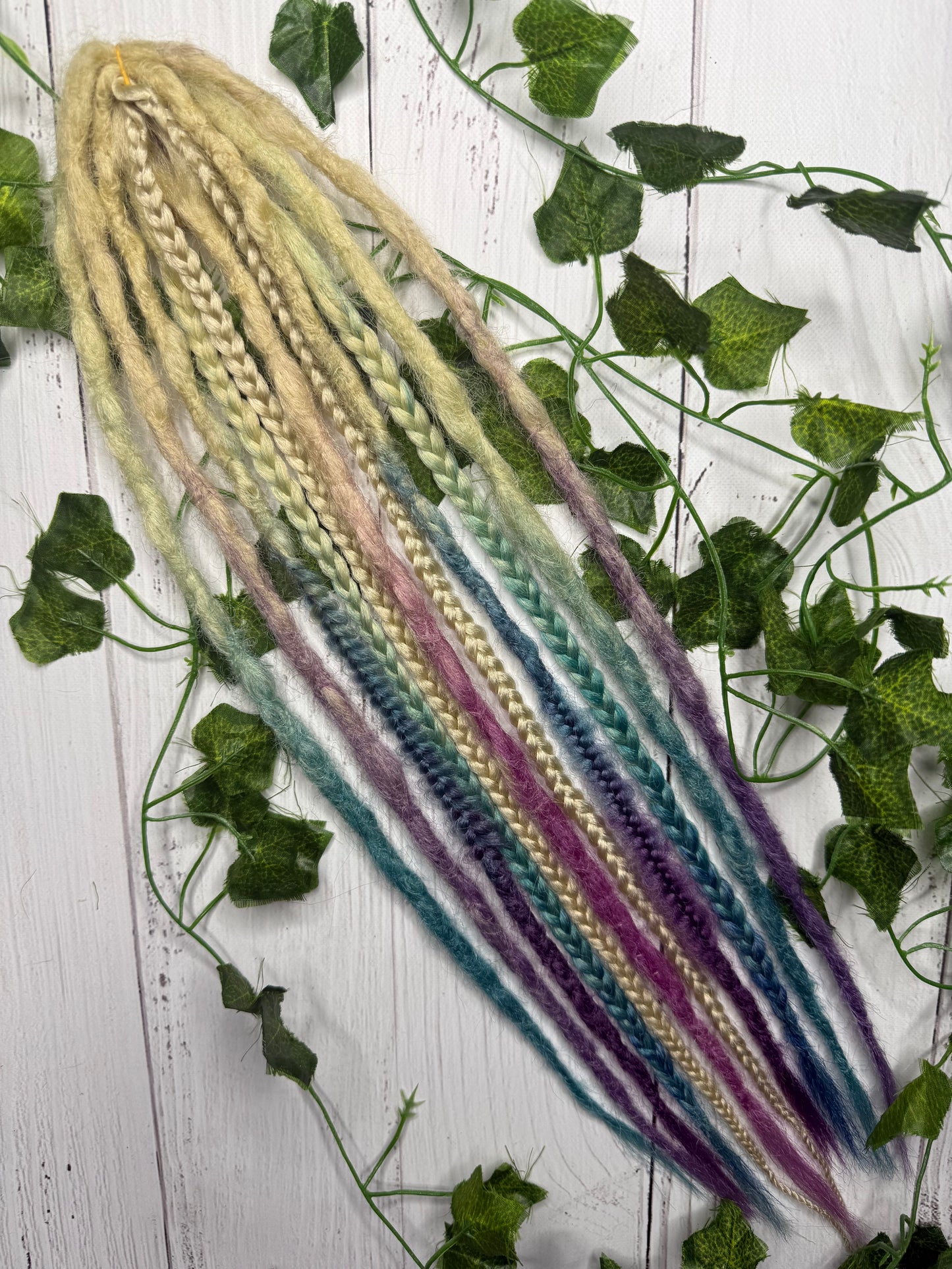 Set of 7, 50-54cm Blonde Blue and Purple Synthetic Extensions
