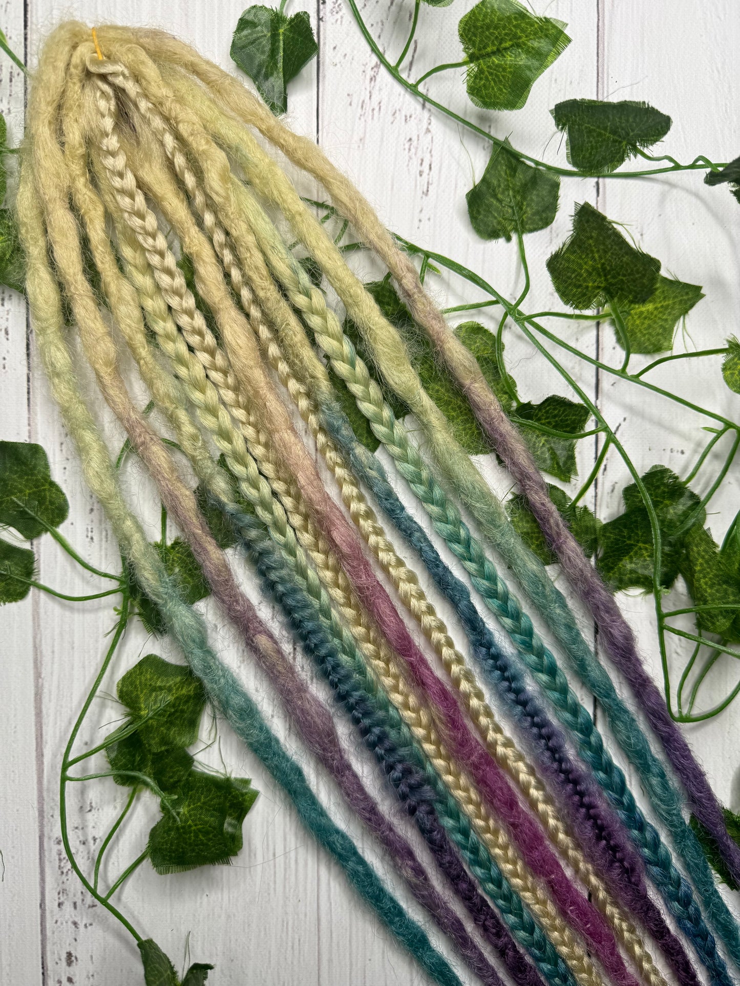 Set of 7, 50-54cm Blonde Blue and Purple Synthetic Extensions