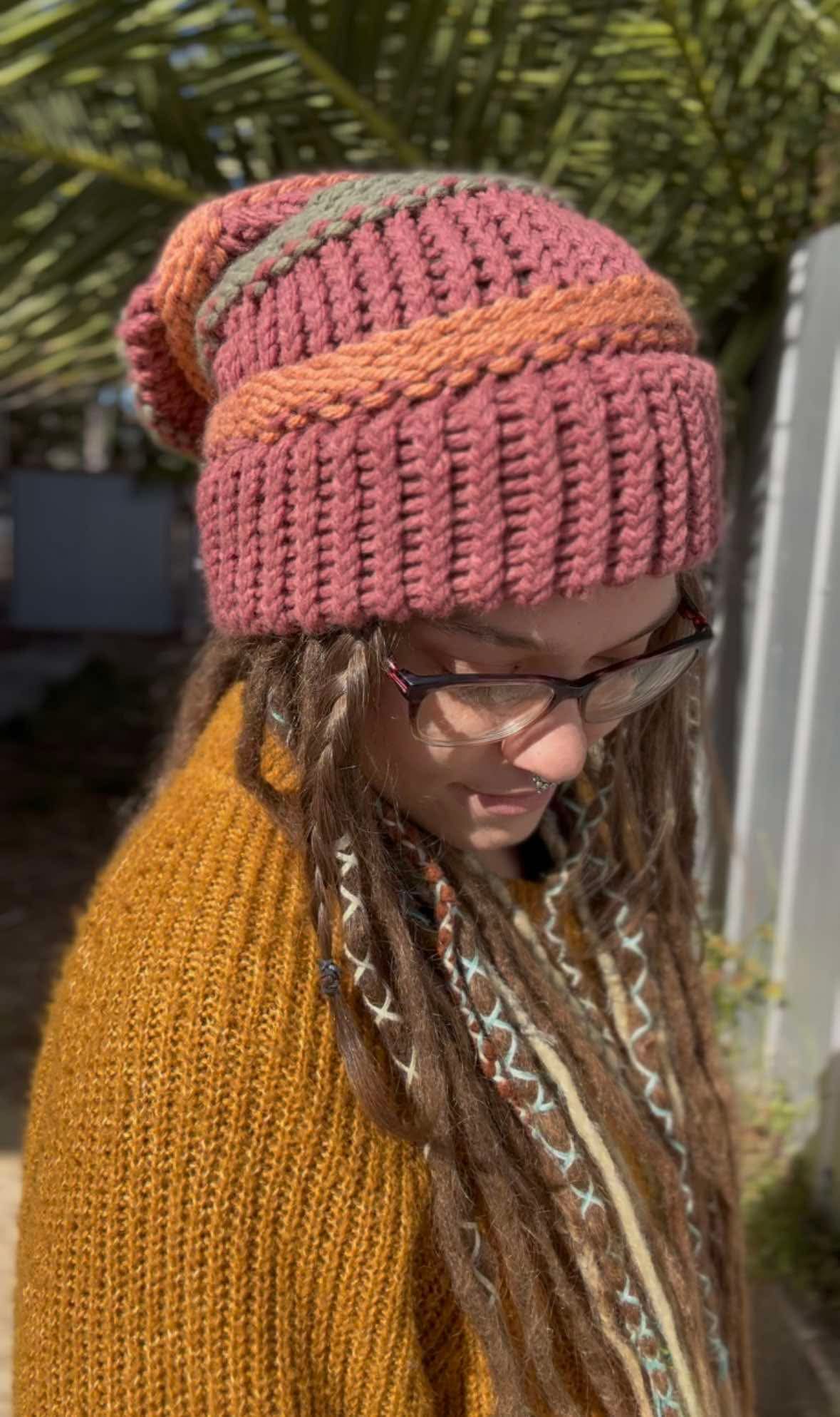 Brown, Orange and Green Striped Handmade Beanie