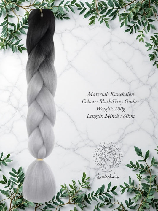 Black/Grey Ombre Kanekalon Synthetic Hair 60cm 100g (only available for online purchase)