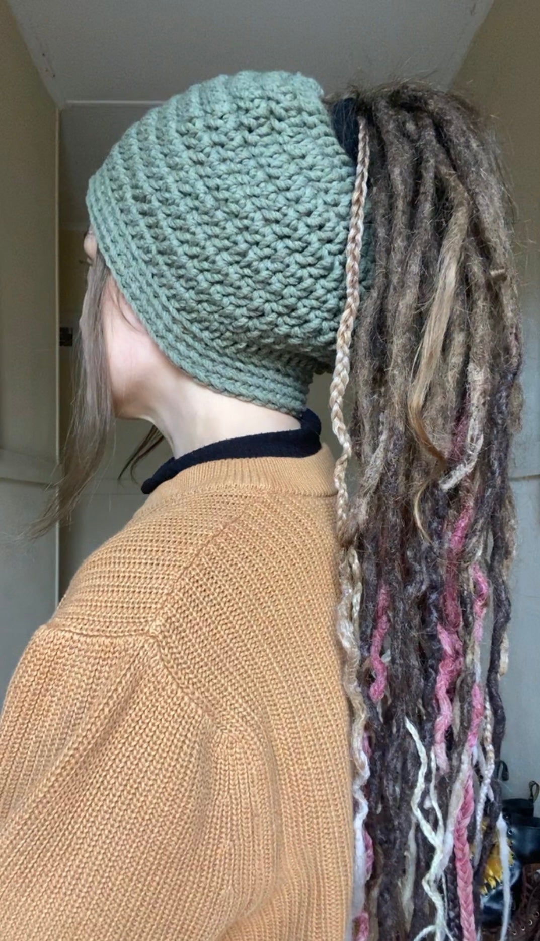 Earthy Green Handmade Beanie with hole