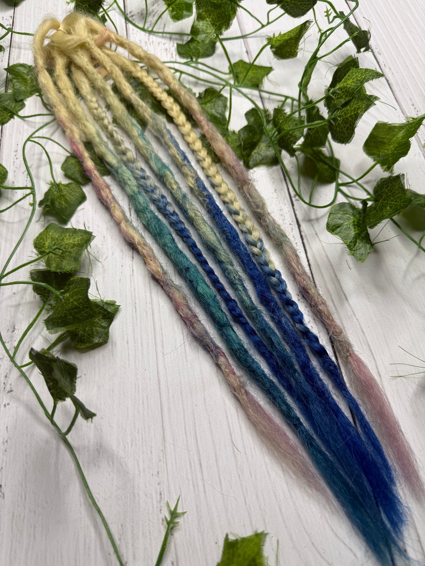 Set of 6, 43-45cm Blonde to Blue and Pink Synthetic Extensions