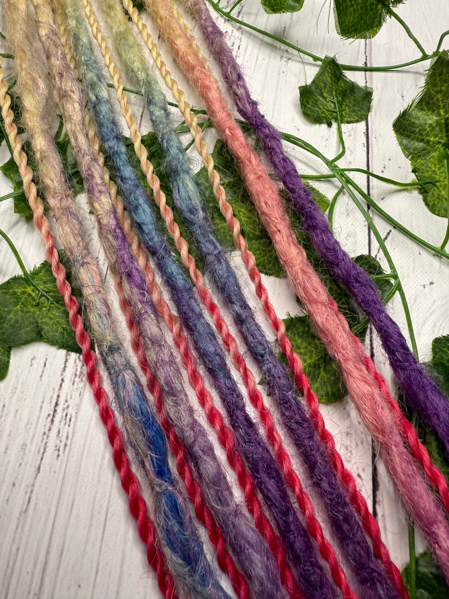 Set of 11, 60-67cm Blonde to Purple Pink and Blue Synthetic Extensions