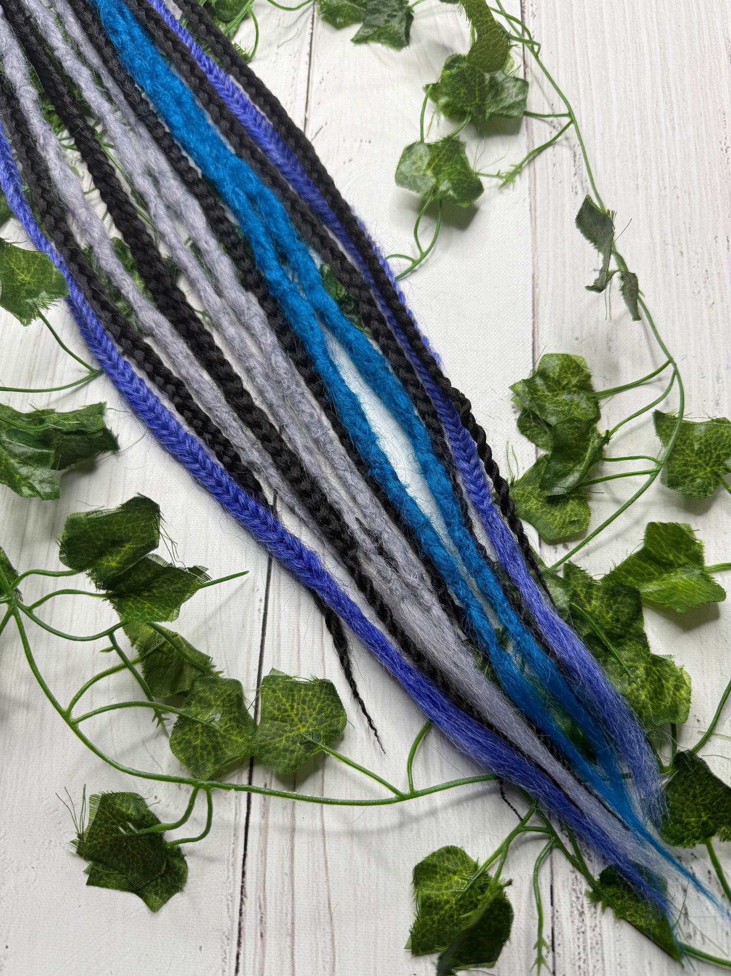 Set of 11, 58-69cm Blue Grey and Black Synthetic Extensions (only available for online purchase)