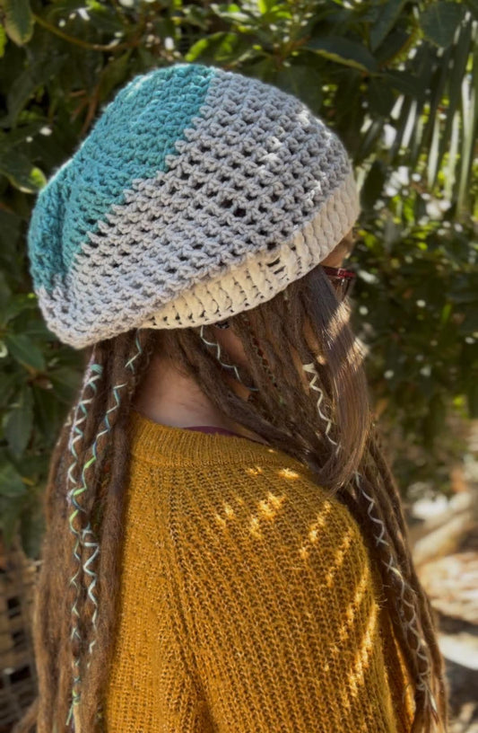 Blue and Grey tight net Handmade Beanie