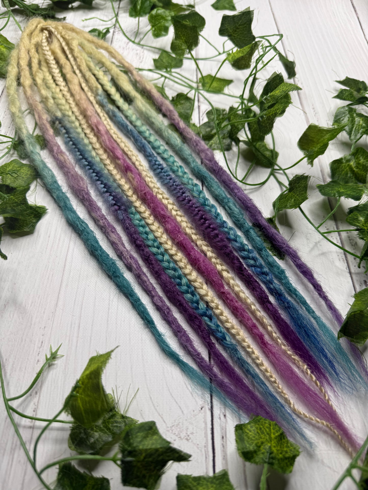 Set of 7, 50-54cm Blonde Blue and Purple Synthetic Extensions