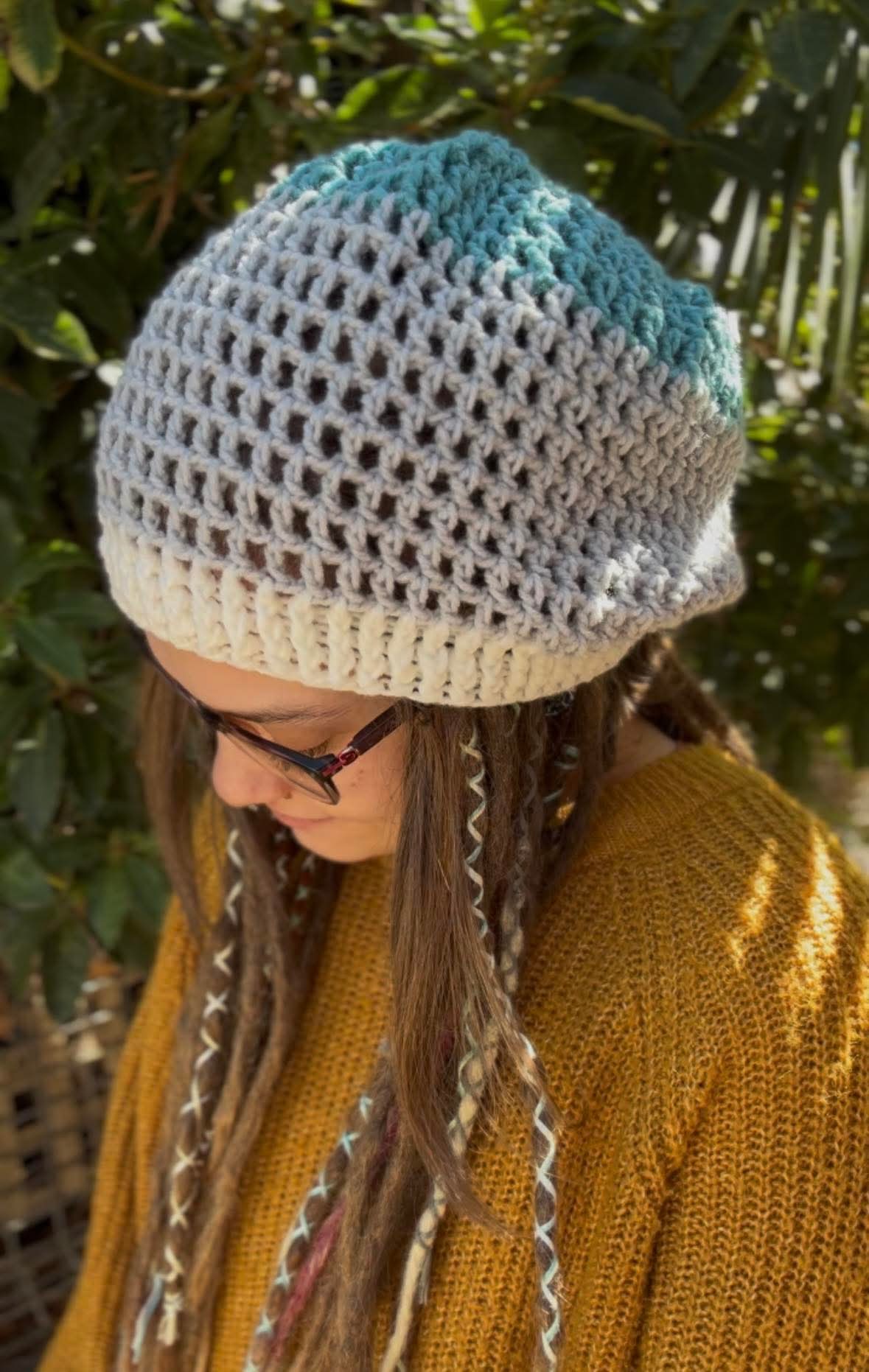 Blue and Grey tight net Handmade Beanie