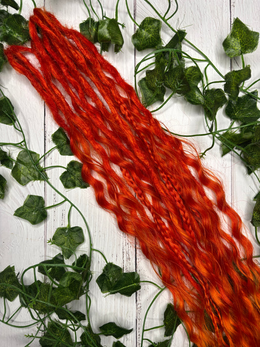 Set of 9 Red-Orange Mixed Texture Synthetic Dreadlock Extensions (only available for online purchase)
