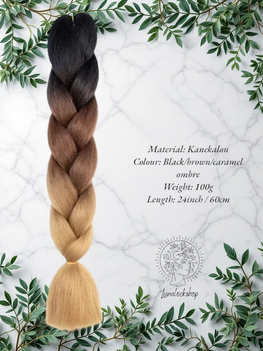 Black/Brown/Caramel Kanekalon Synthetic Hair 60cm 100g (only available for online purchase)