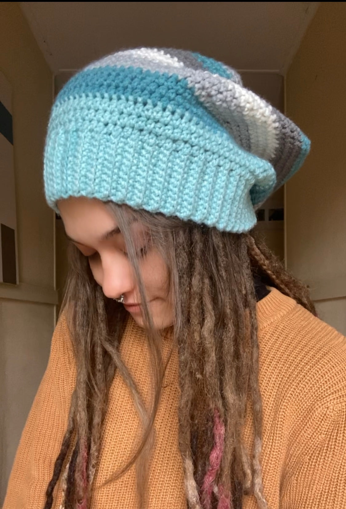 Blue Grey Handmade Beanie