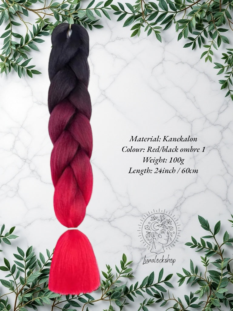 Black/red ombre 1 Kanekalon Synthetic Hair 60cm 100g (only available for online purchase)