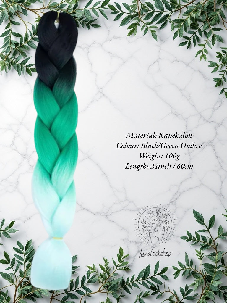 Black/Green ombre Kanekalon Synthetic Hair 60cm 100g (only available for online purchase)
