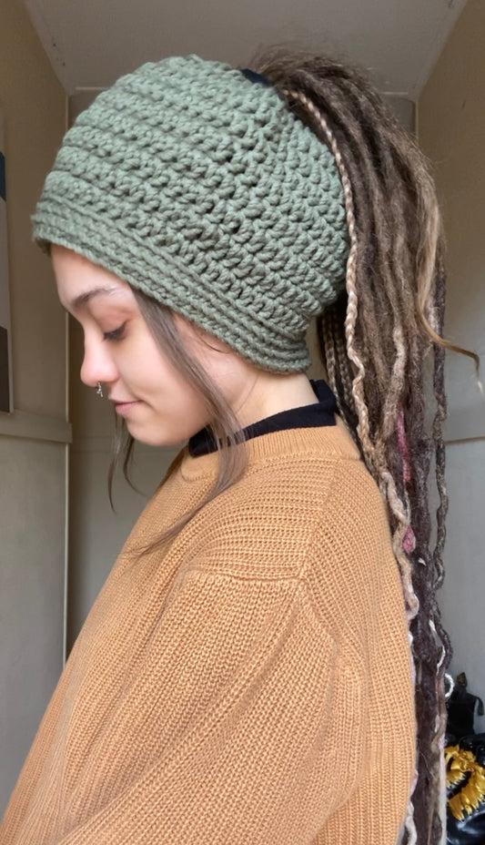 Earthy Green Handmade Beanie with hole