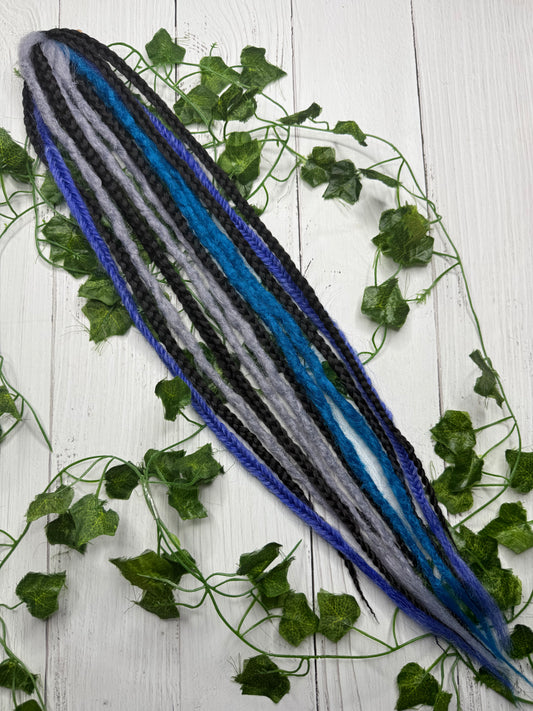 Set of 11, 58-69cm Blue Grey and Black Synthetic Extensions (only available for online purchase)