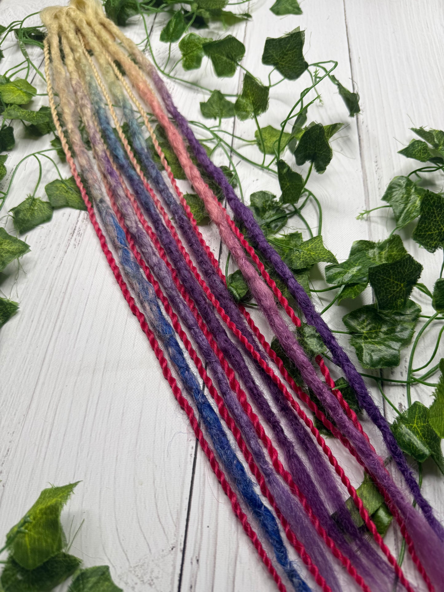 Set of 11, 60-67cm Blonde to Purple Pink and Blue Synthetic Extensions
