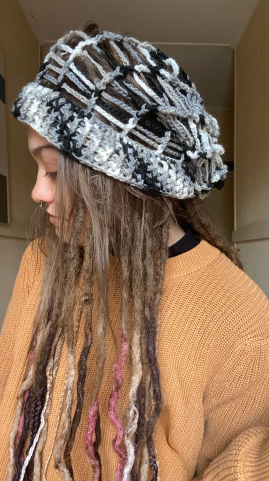 Black / Grey  Handmade Net Style Beanie