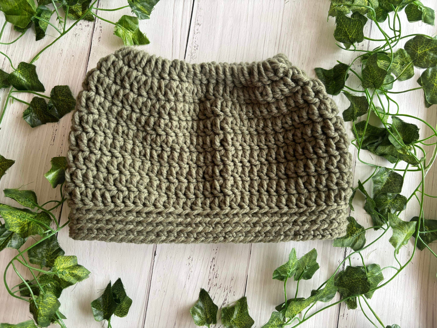 Earthy Green Handmade Beanie with hole