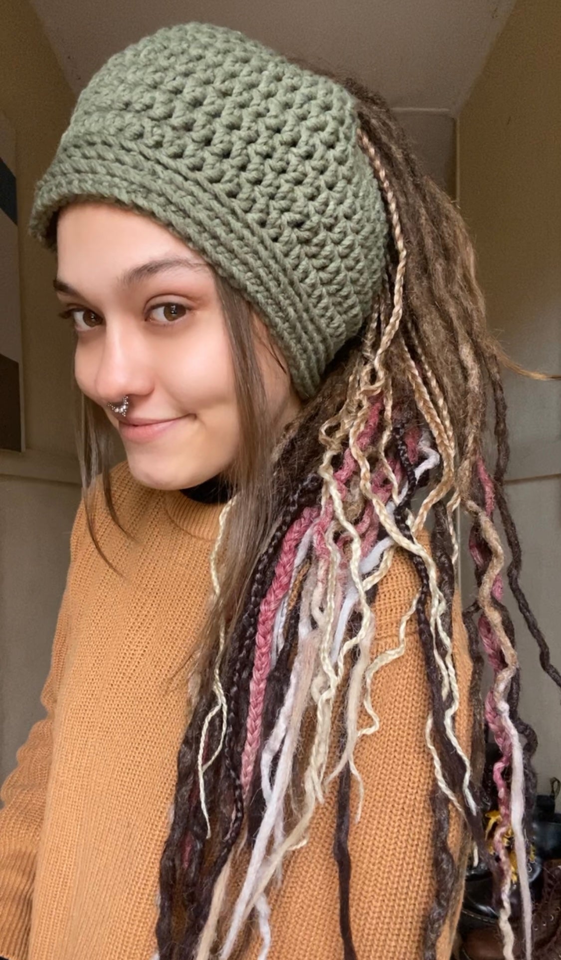 Earthy Green Handmade Beanie with hole