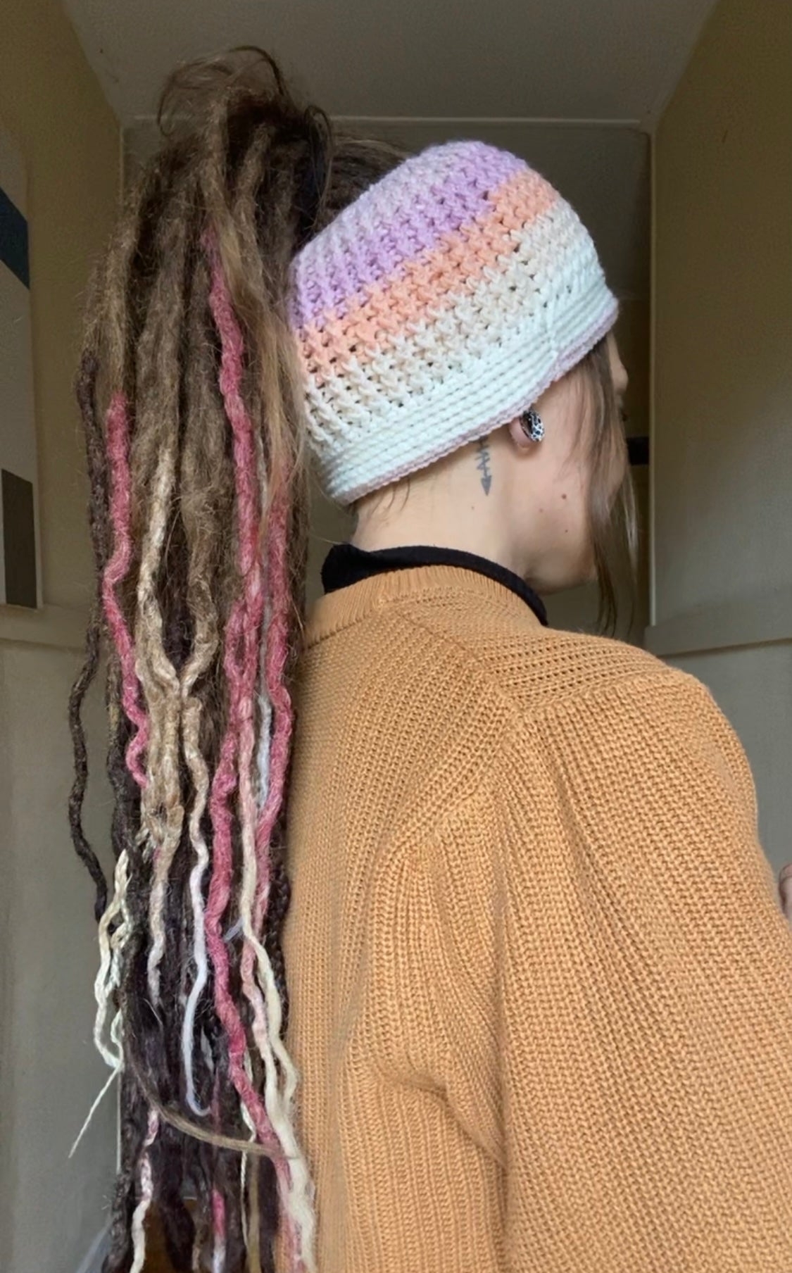 Pink Handmade Beanie with hole