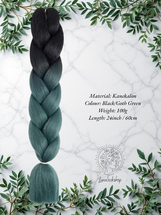 Black/Goth Green ombre Kanekalon Synthetic Hair 60cm 100g (only available for online purchase)