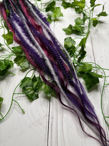 Set of 6, 55-64cm Deep Purple/Grey Mixed Texture Synthetic Extensions