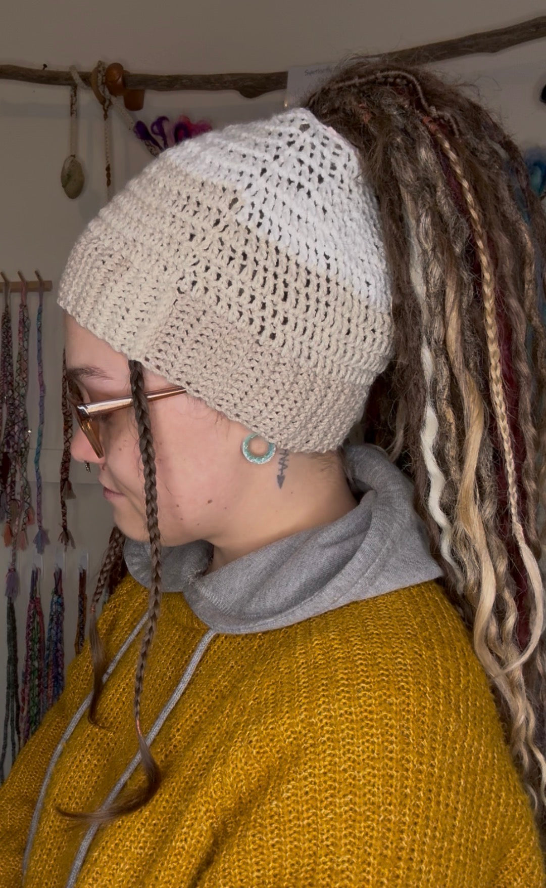 Light Mixed Colour Beanie With Hole