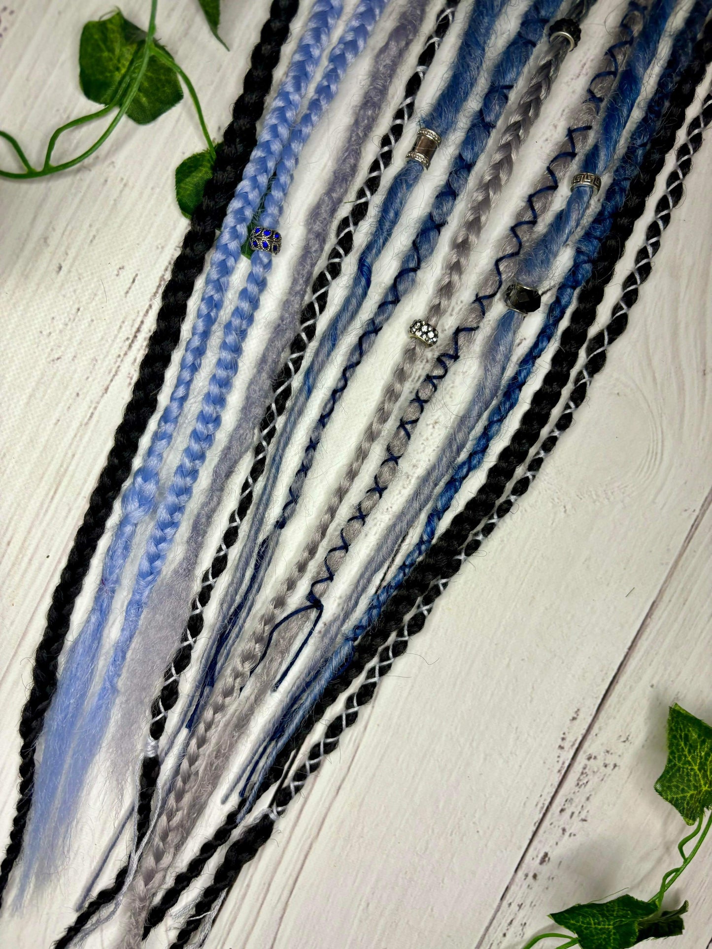 Set of 9, 52-66 Black Grey and Blue Synthetic Extensions