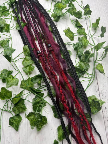 Set of 8, 62-66cm Black Cherry Rogue Blend Mixed Texture Synthetic Extensions