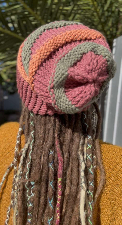 Brown, Orange and Green Striped Handmade Beanie