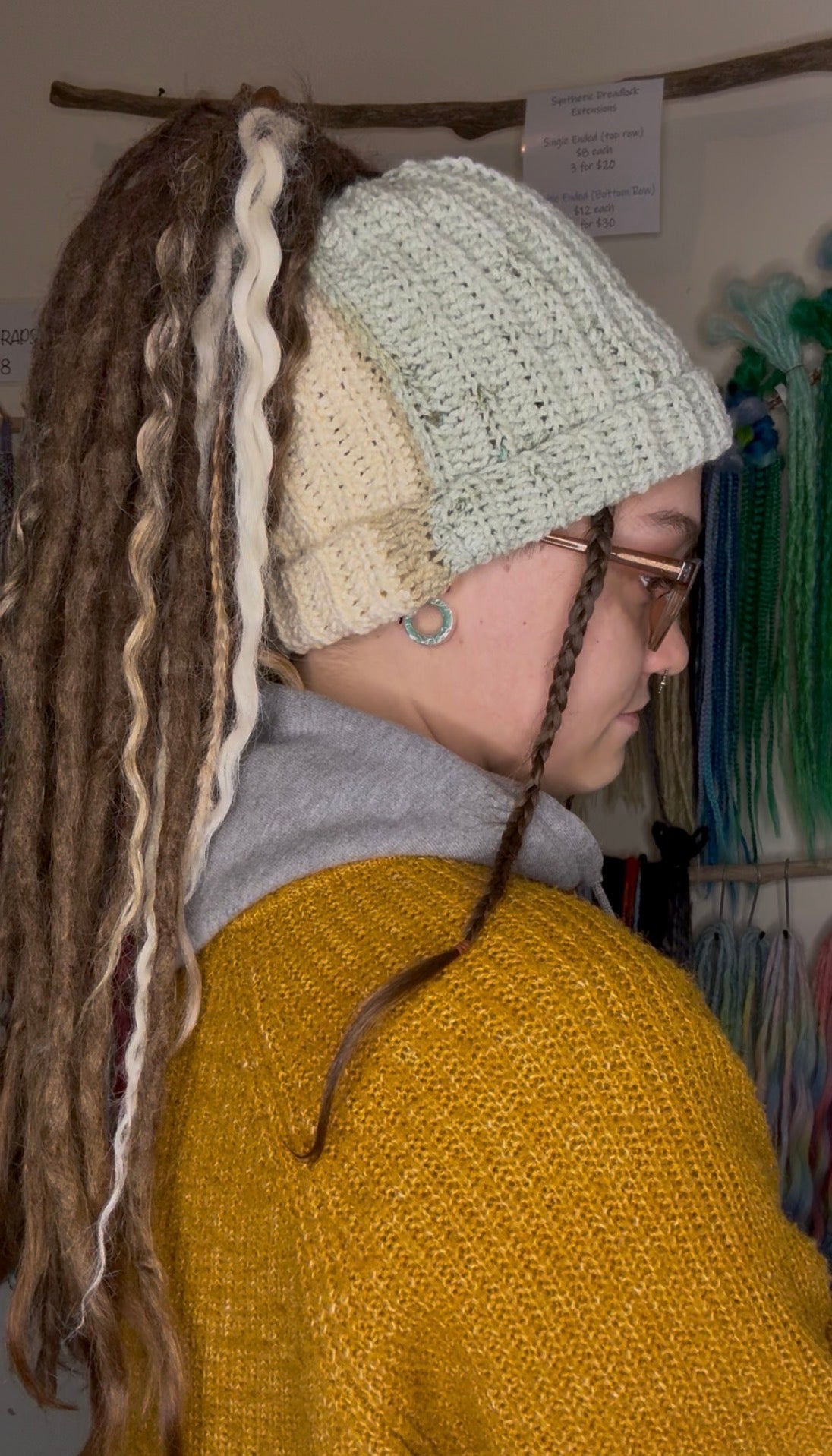 Cream and Mint Mixed Colour Beanie With Hole