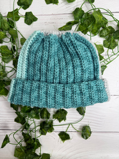 Blue Mixed Colour Beanie With Hole