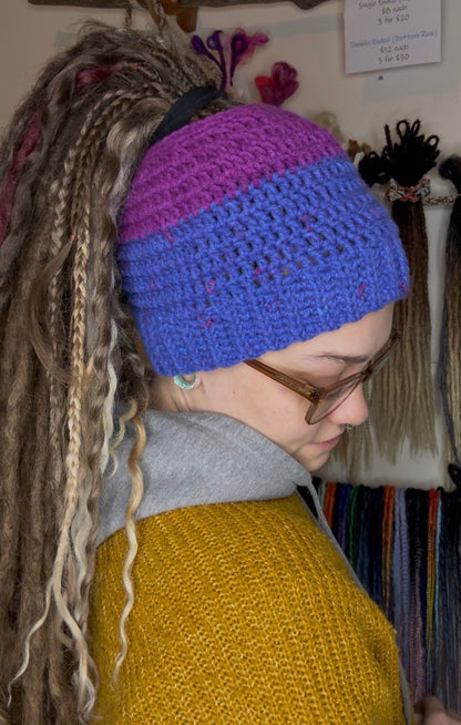 Purple Mixed Colour Beanie With Holeu