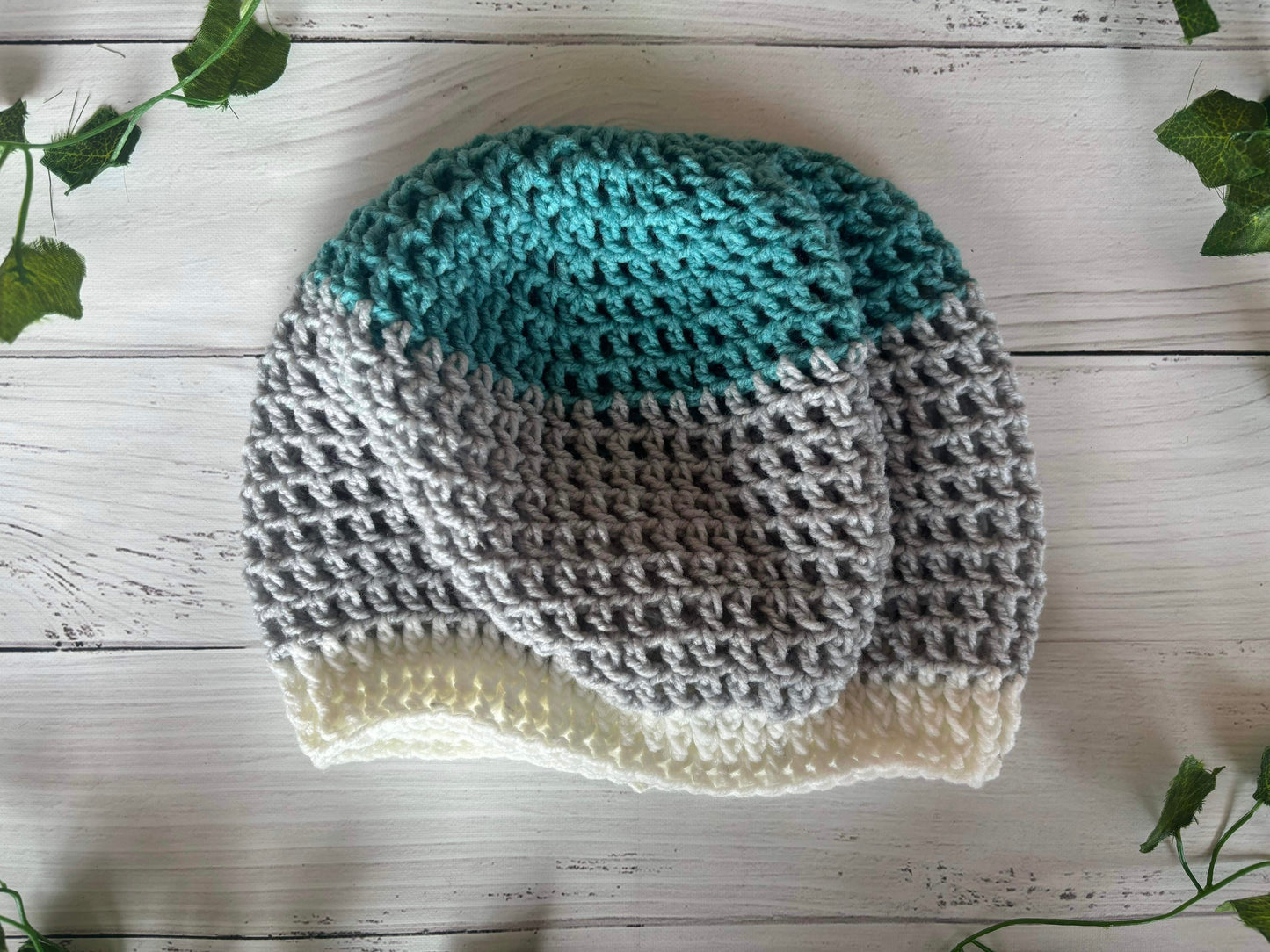 Blue and Grey tight net Handmade Beanie