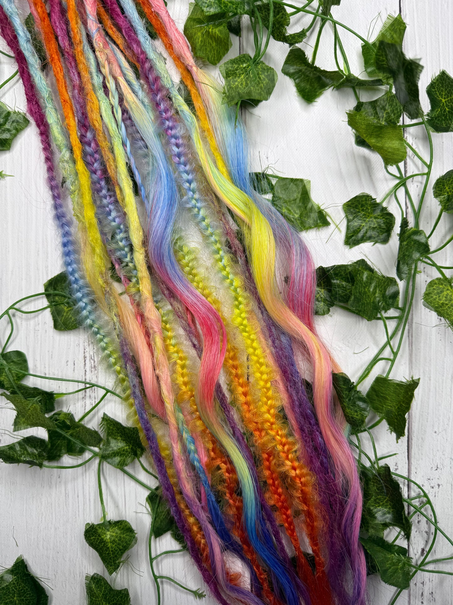 Set of 8, 56-65cm Rainbow Explosion Mixed Texture Synthetic Extensions